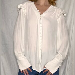 Mango White Button Down Shirt with Peter Pan Collar